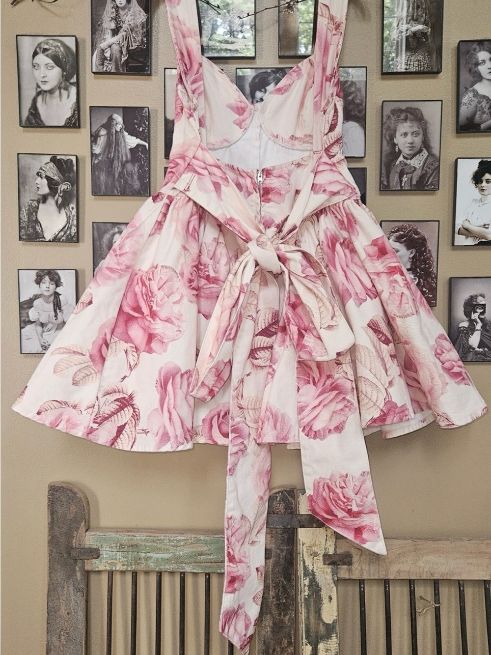 ASOS LUXE Denim Corset Garden Dress Shabby Chic Feminine Pink Roses Party 12 - Picture 2 of 14